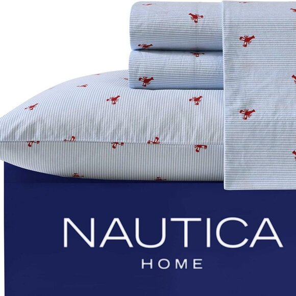 Nautica Lobster Walk Twin XL Flat Sheet 100% Cotton , Lightweight & Breathable - Picture 2 of 5